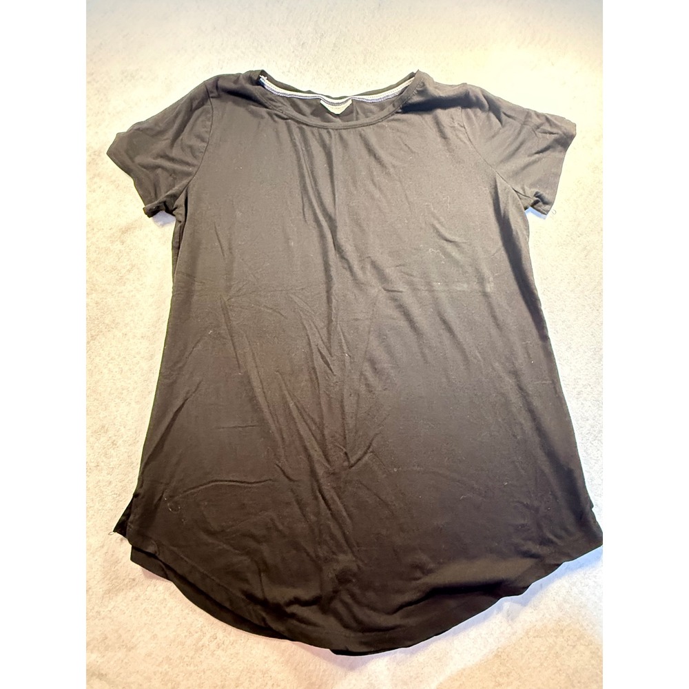 Bobbie Brooks Plus Size 1X Black Short Sleeve Crew Neck Curved Hem T-Shirt